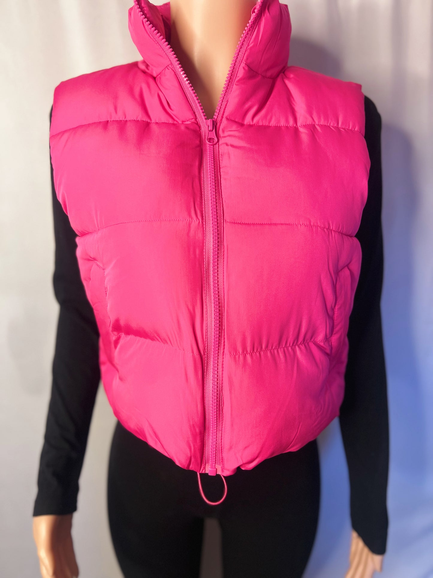 Pink SnowFlake Zipper Front Vest Puffer Coat