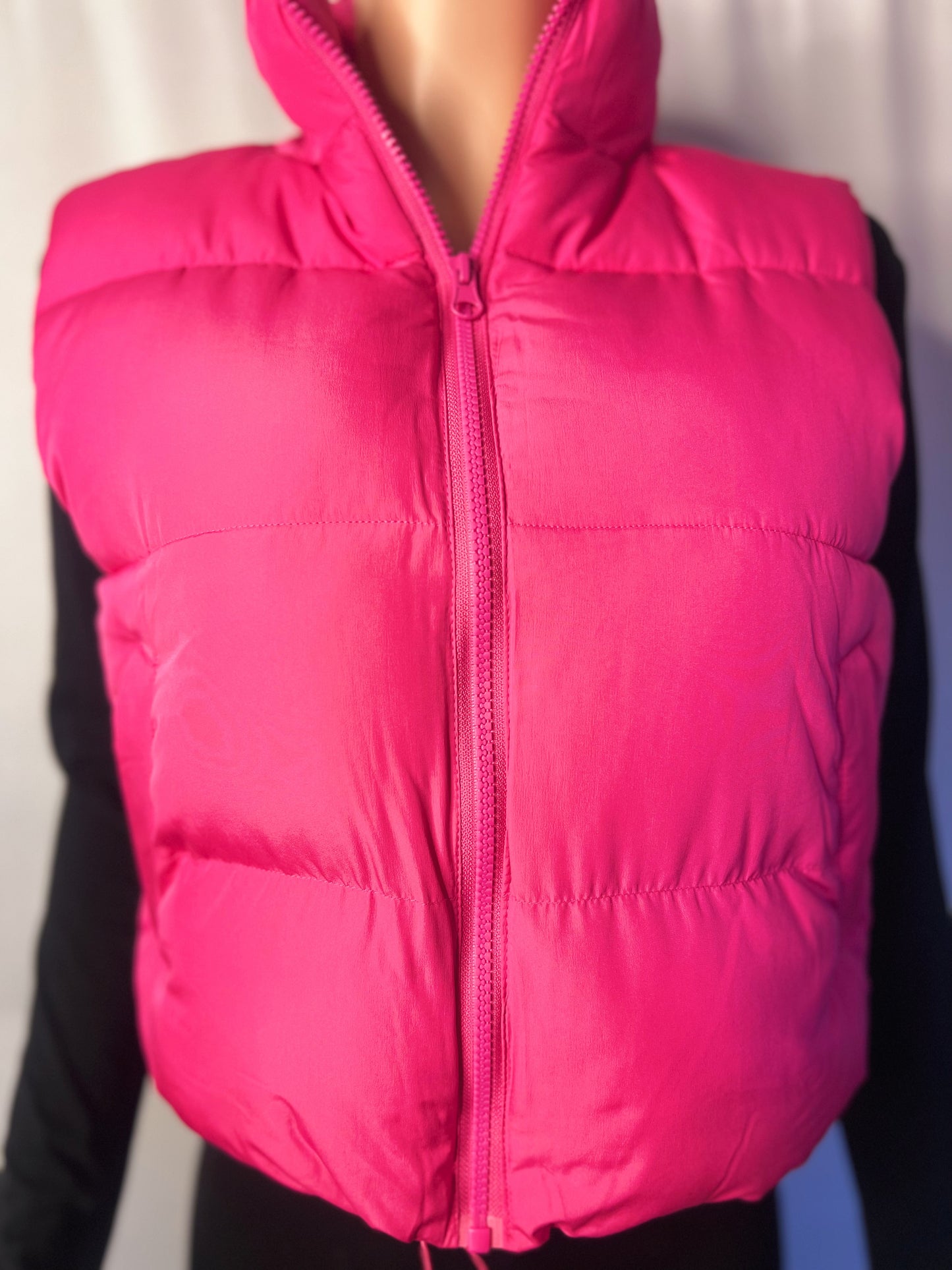 Pink SnowFlake Zipper Front Vest Puffer Coat