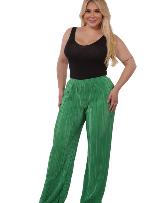 Plus Size “Money Moves” High Waist Wide Leg Pants -Green