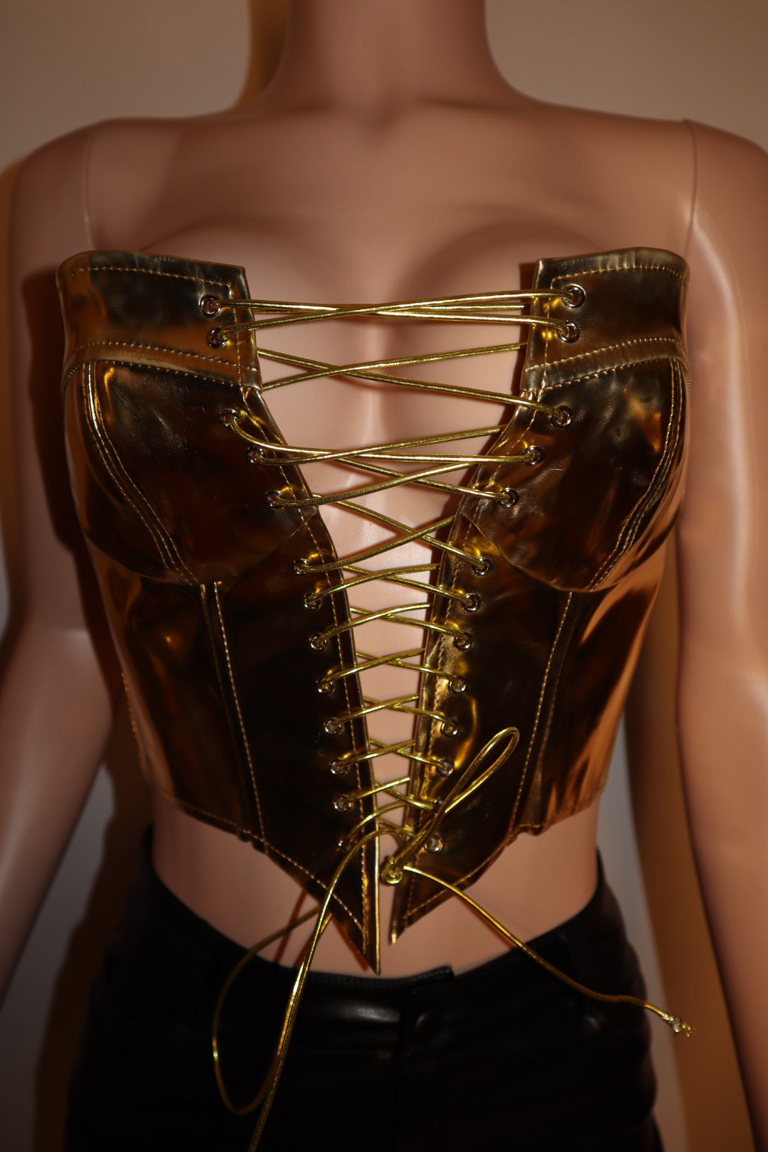 Extra Af Faux Leather Metallic Lace up Tube Top