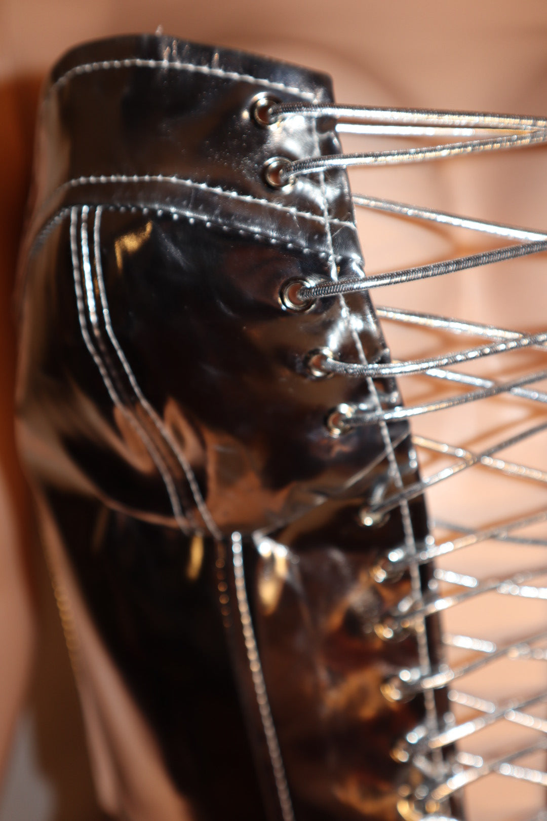 Extra Af Faux Leather Metallic Lace up Tube Top