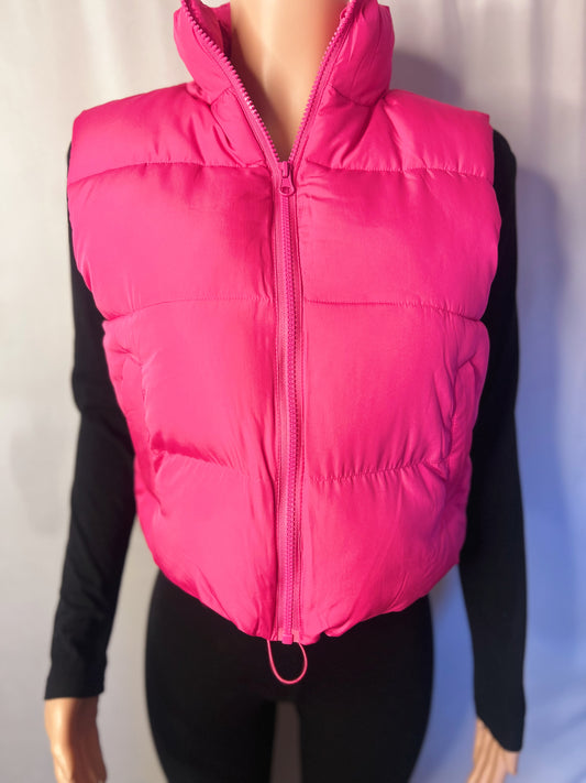 Pink SnowFlake Zipper Front Vest Puffer Coat