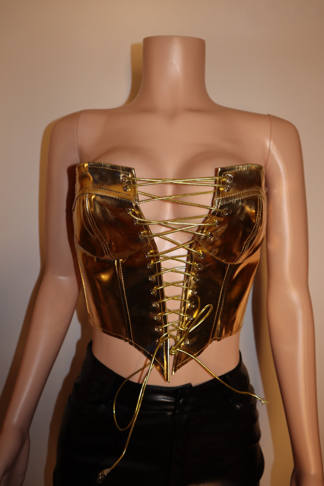 Extra Af Faux Leather Metallic Lace up Tube Top