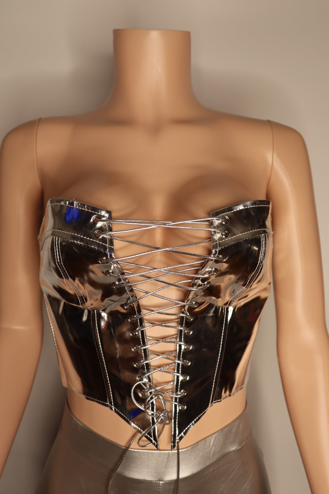 Extra Af Faux Leather Metallic Lace up Tube Top